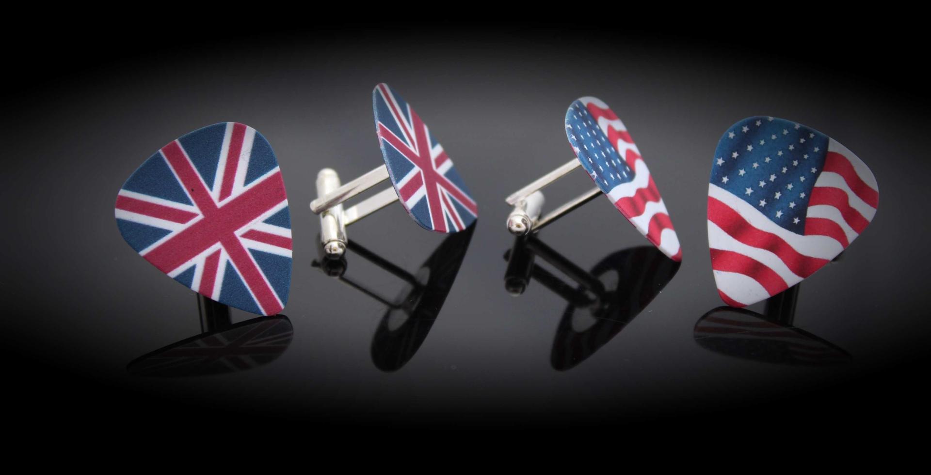 Guitar Pick Cufflinks - British Flag & American Flag - Patriotic Cufflinks