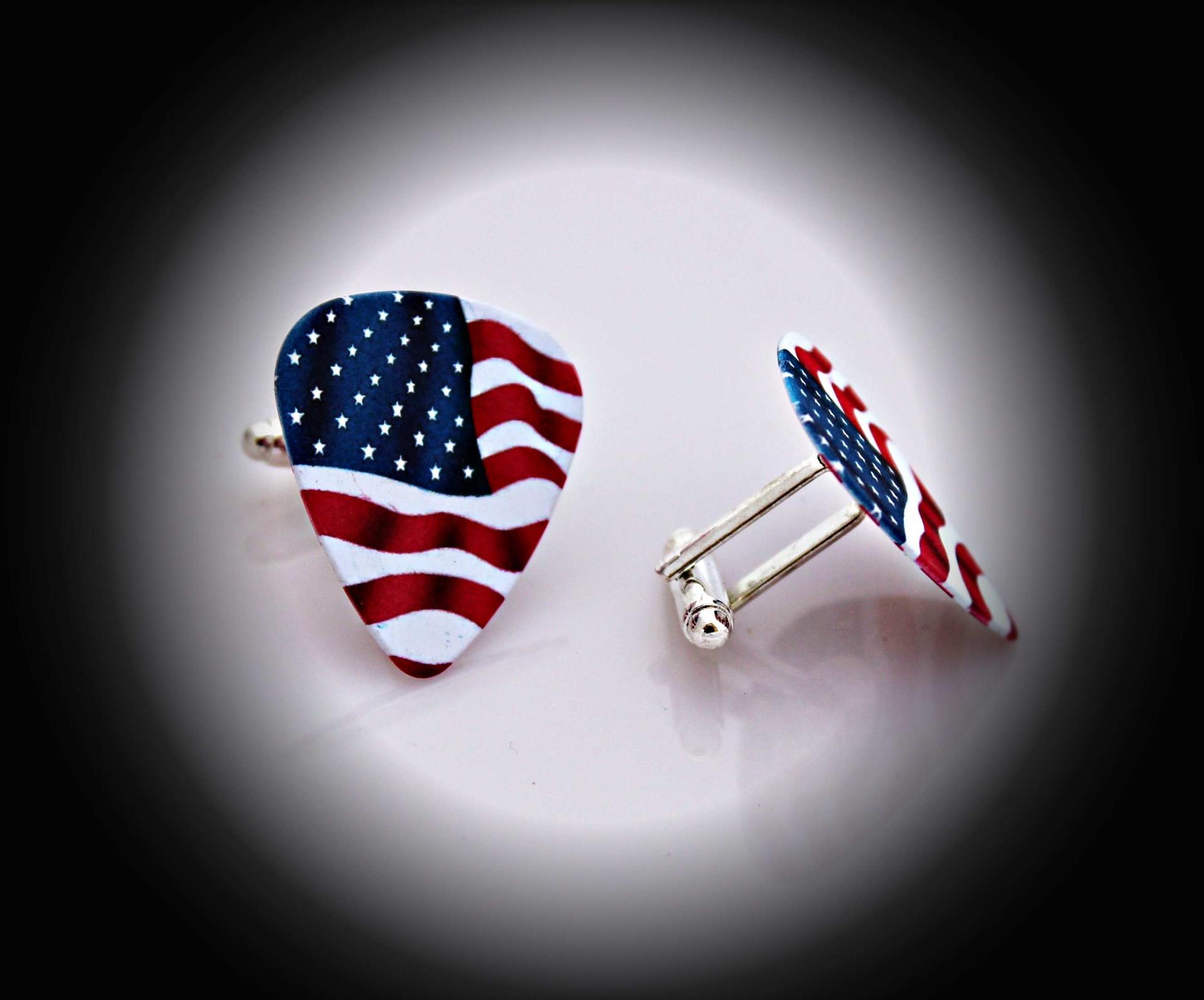 Guitar Pick Cufflinks - British Flag & American Flag - Patriotic Cufflinks