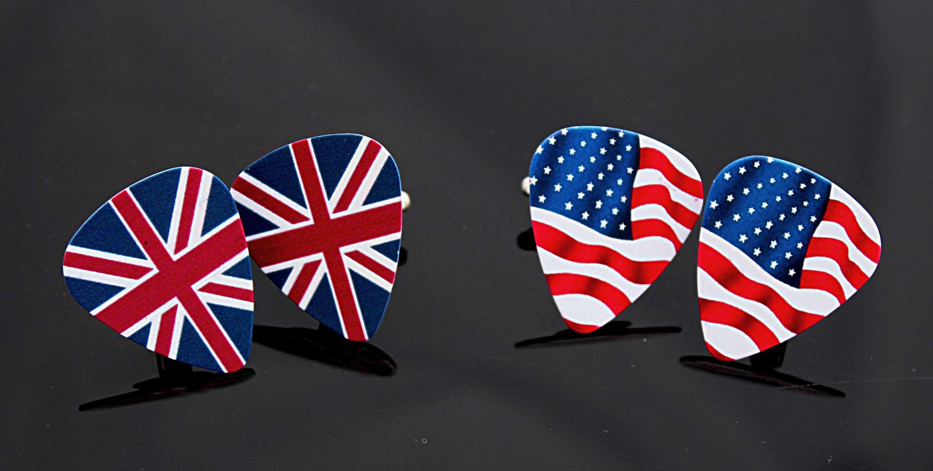 Guitar Pick Cufflinks - British Flag & American Flag - Patriotic Cufflinks