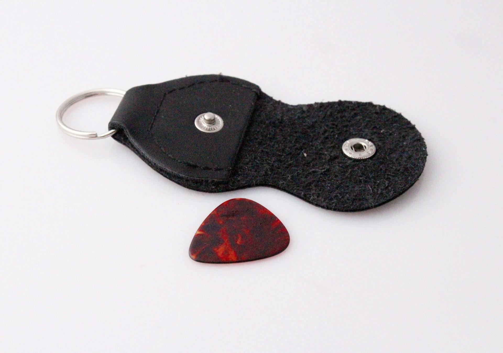 Guitar Pick Holder Keychain Genuine Leather