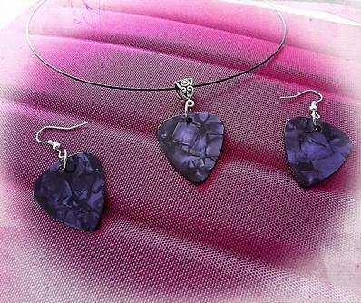 Guitar Pick Choker Necklace and Earring Set