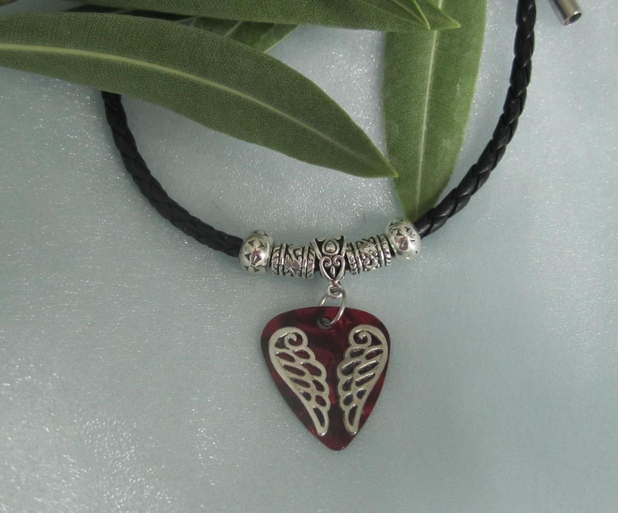 Guitar Pick Necklace with Angel Wings