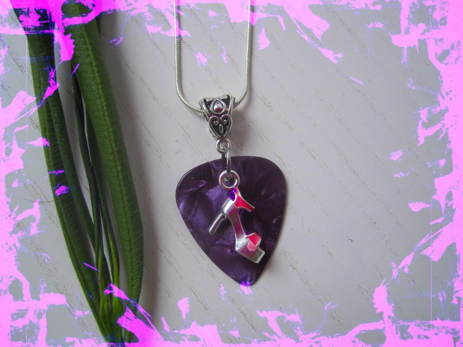 Pink & Purple Shoe on Guitar Pick Necklace