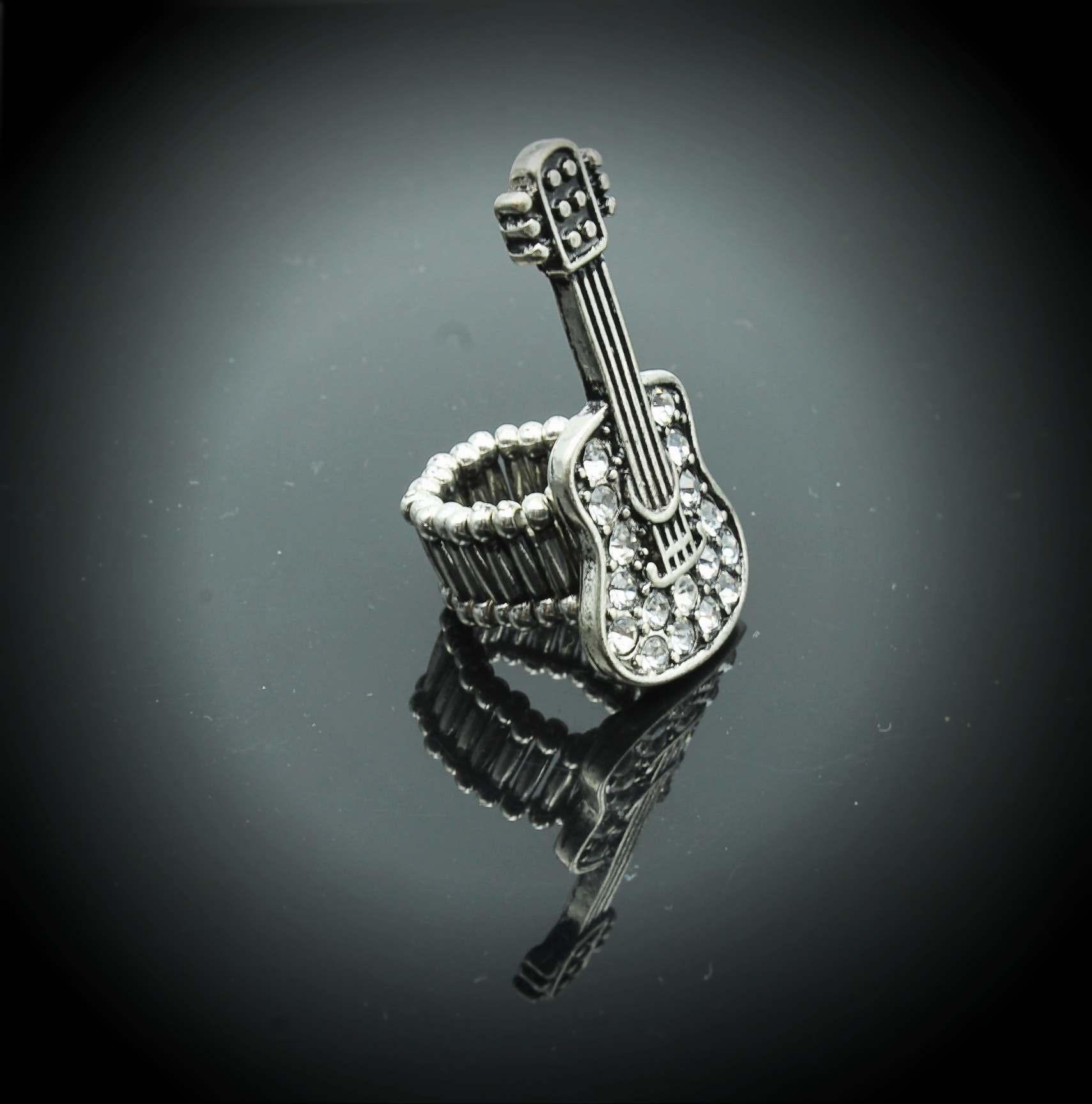 Guitar Ring in Stretch Crystal