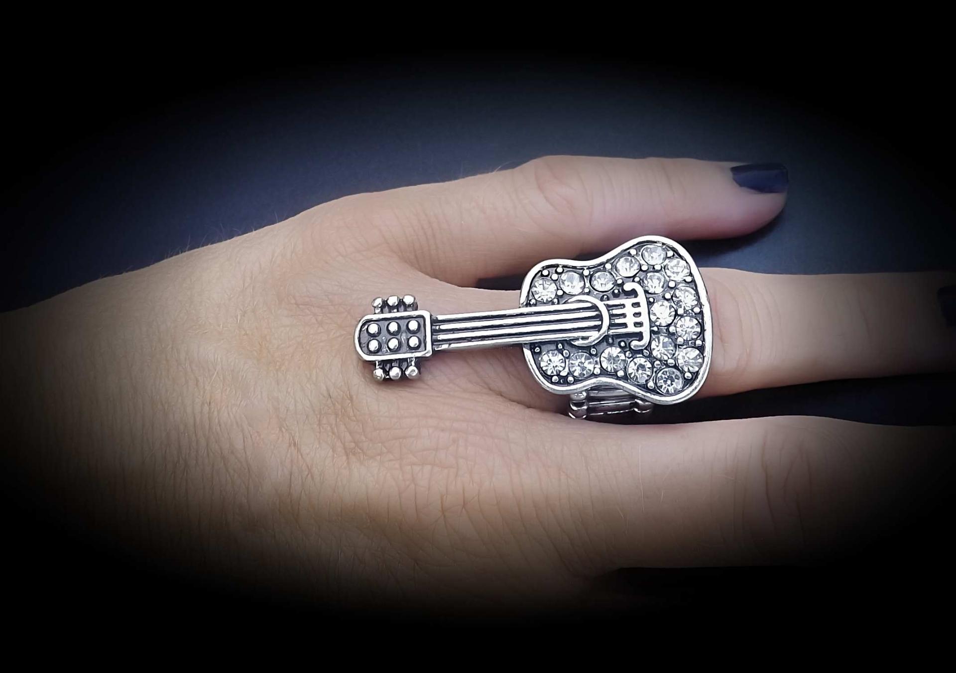 Guitar Ring in Stretch Crystal