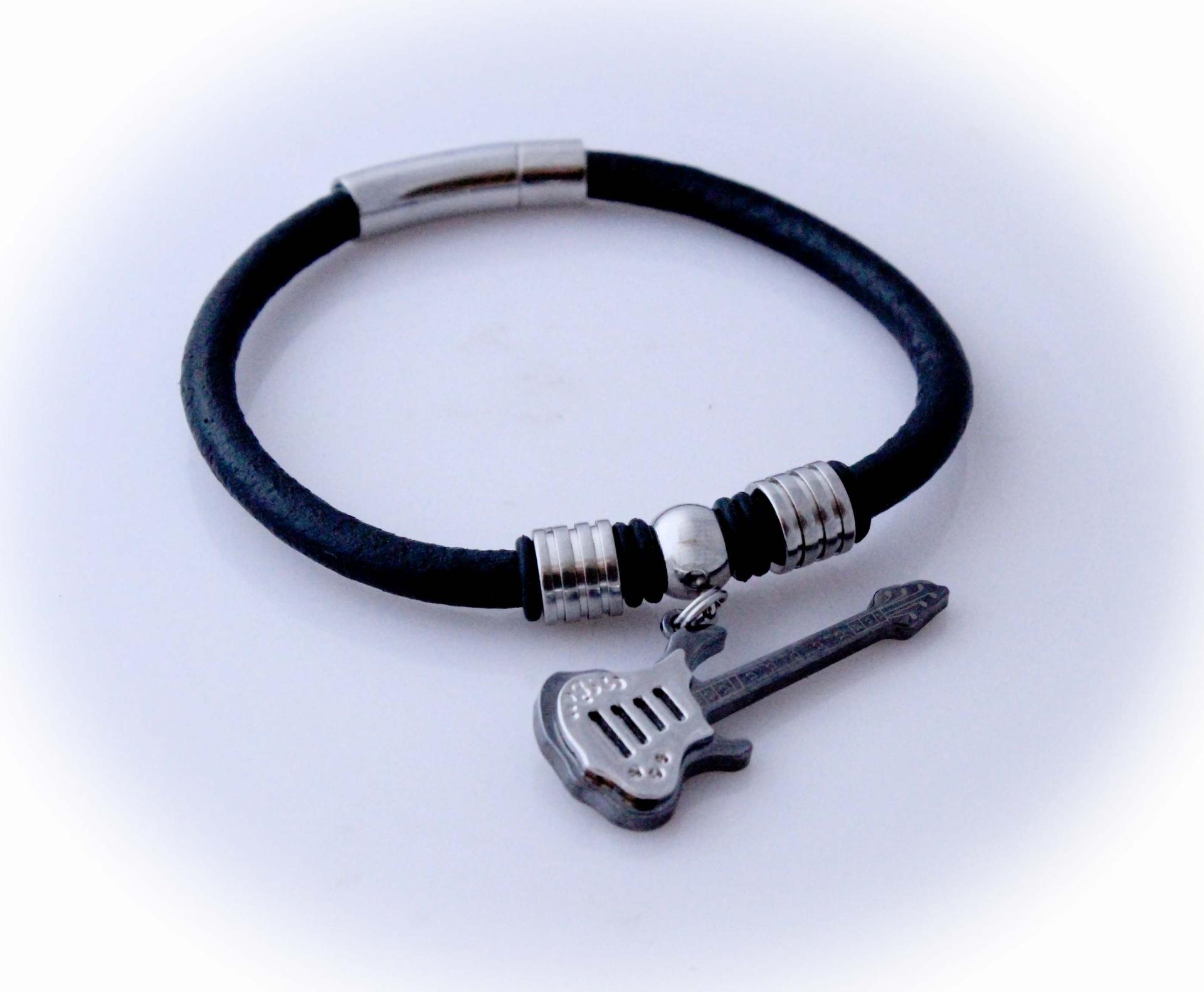 Guitar Dangle Leather & Steel Bracelet - Customisable