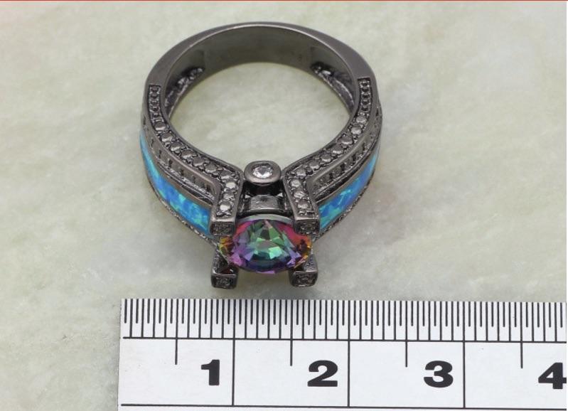 Rainbow Topaz Ring in Black Gun Metal