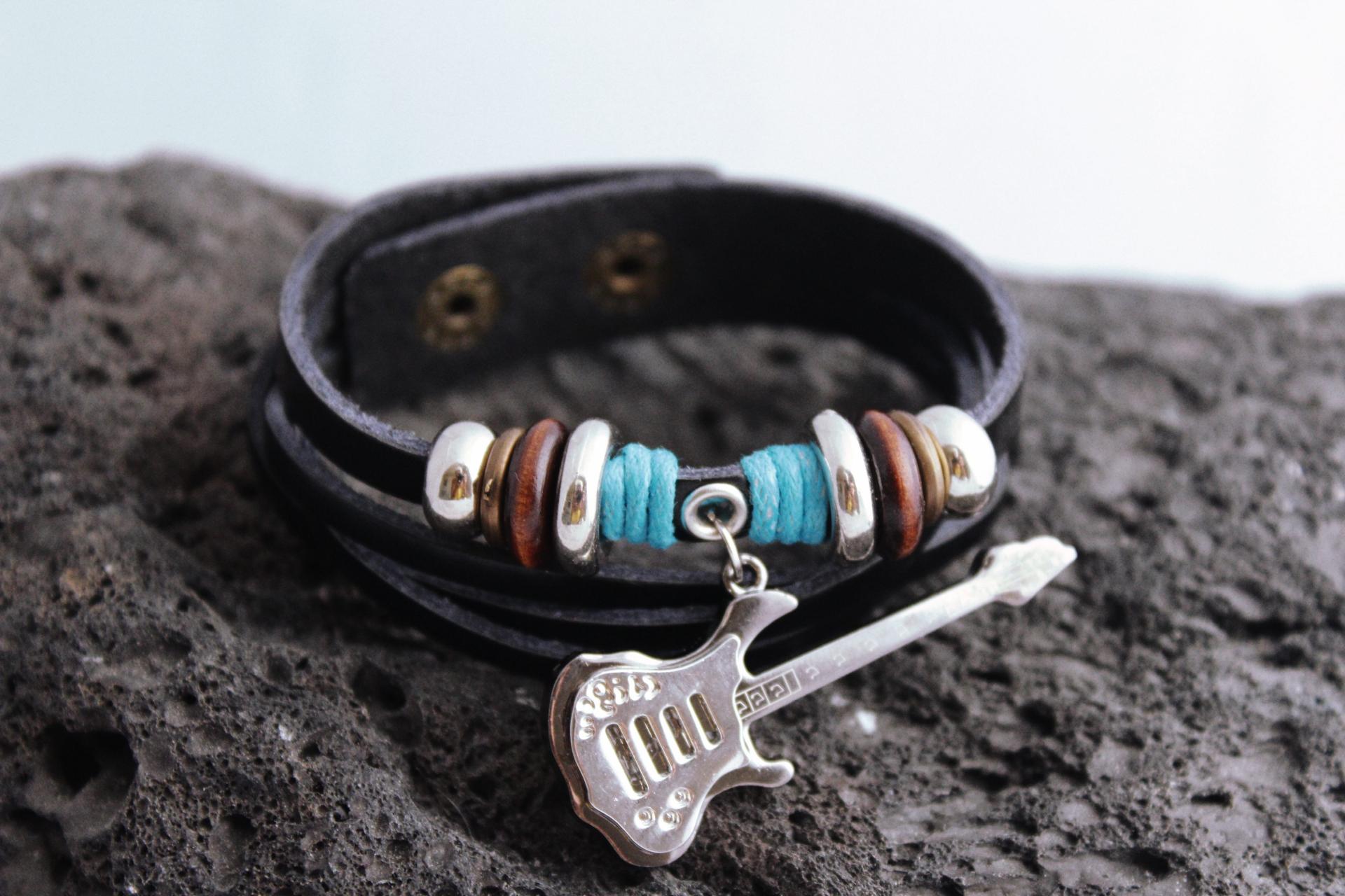 Genuine Leather bracelet with guitar | Music Jewellery Online