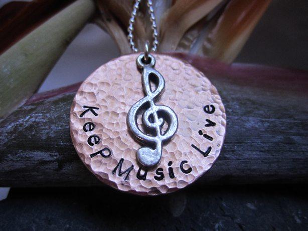 Keep Music Live - Hammered and Distressed Bronze Pendant