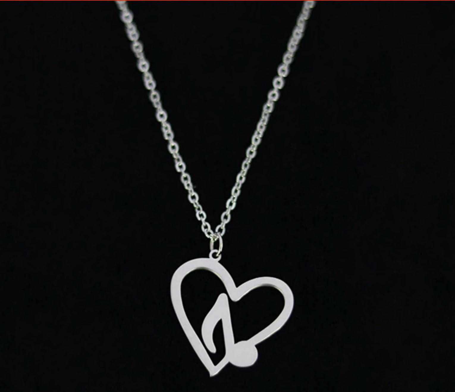 Music Note in Heart Necklace