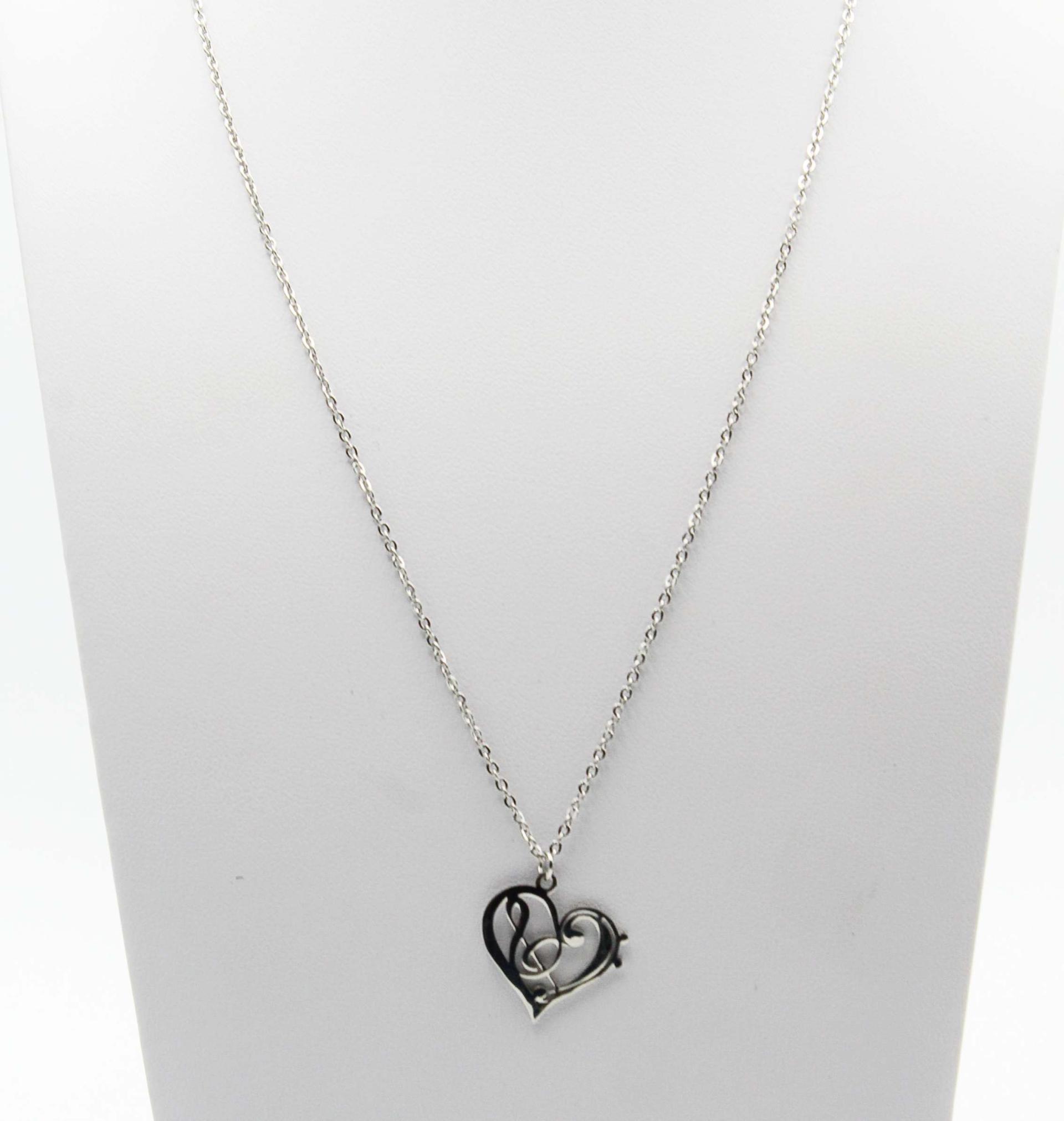 Heart Necklace with Bass and Treble Clef Fusion
