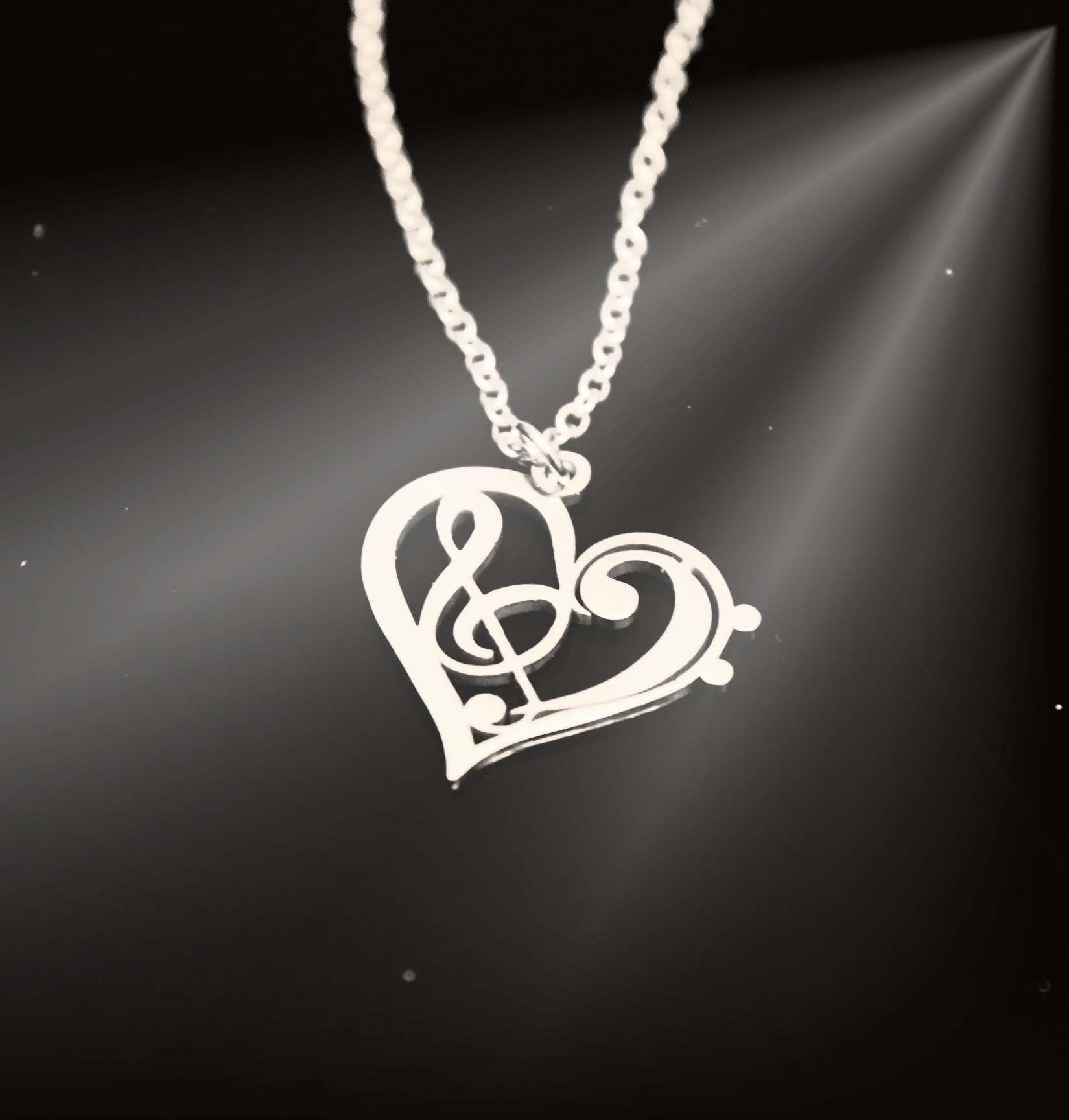 Heart Necklace with Bass and Treble Clef Fusion