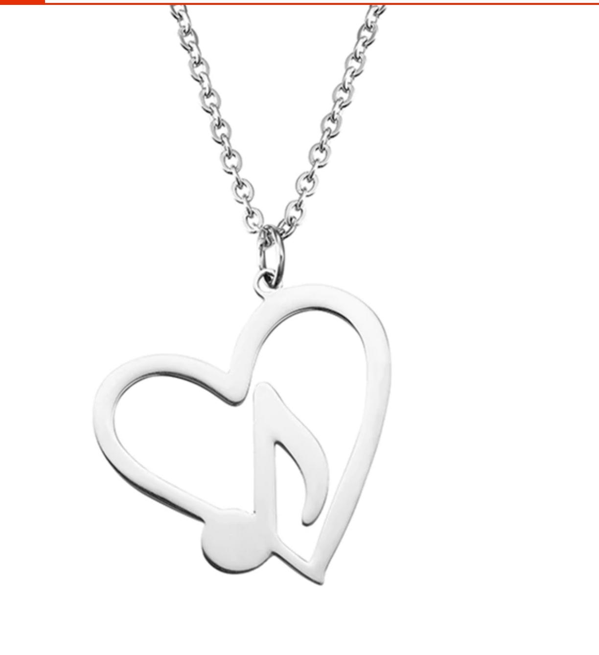 Music Note in Heart Necklace