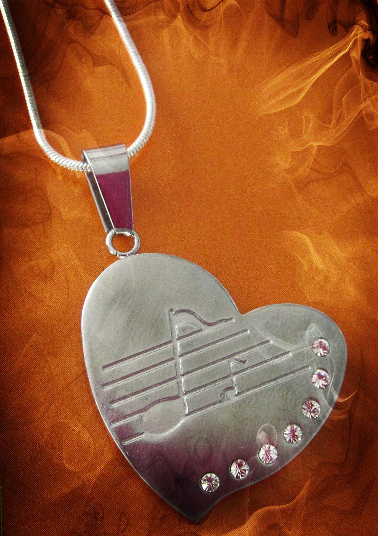 Valentines Heart Pendant in Stainless Steel with Music Note