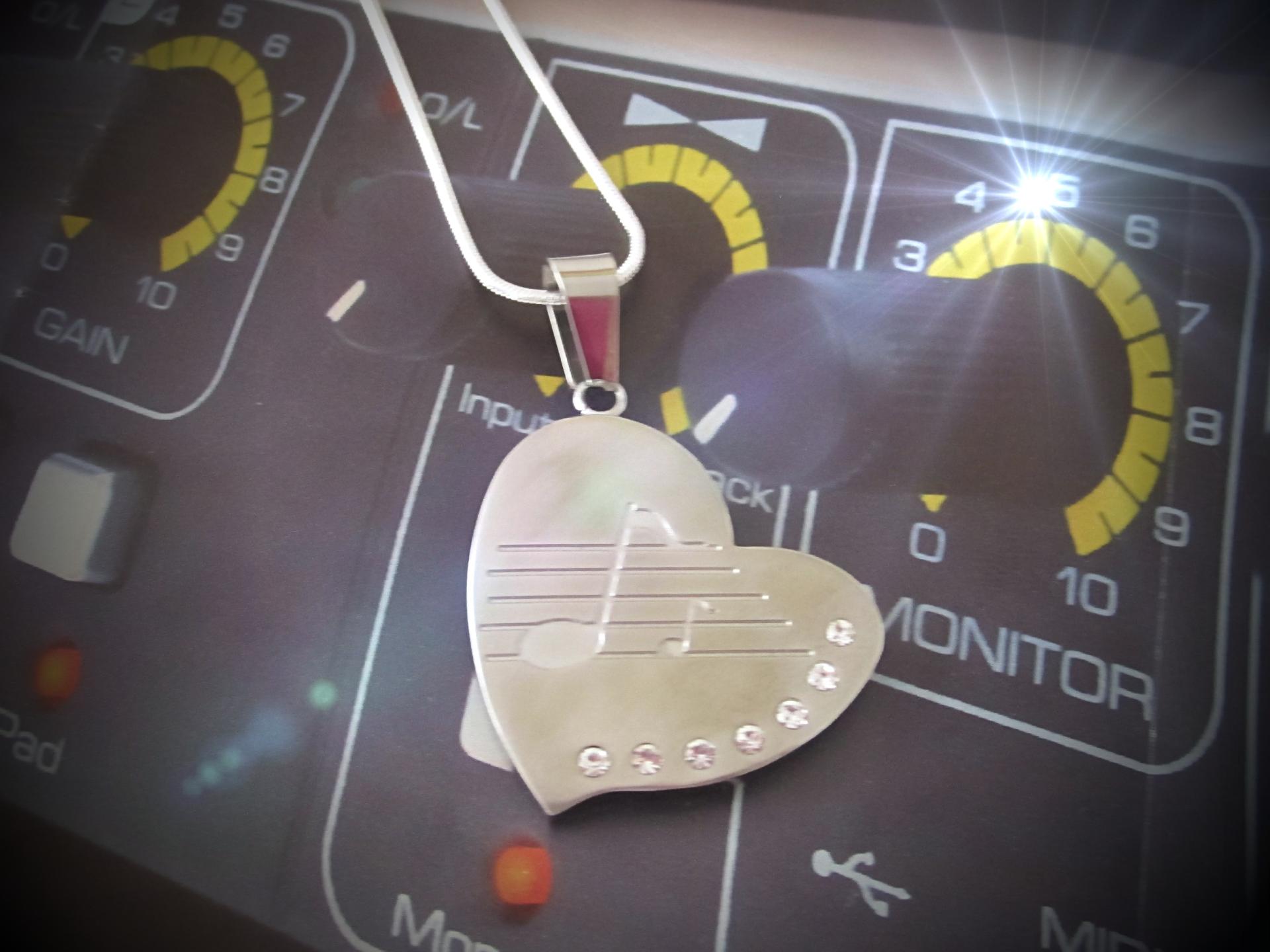 Valentines Heart Pendant in Stainless Steel with Music Note