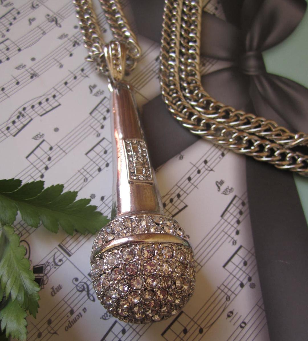 Microphone Necklace Hip Hop Crystal