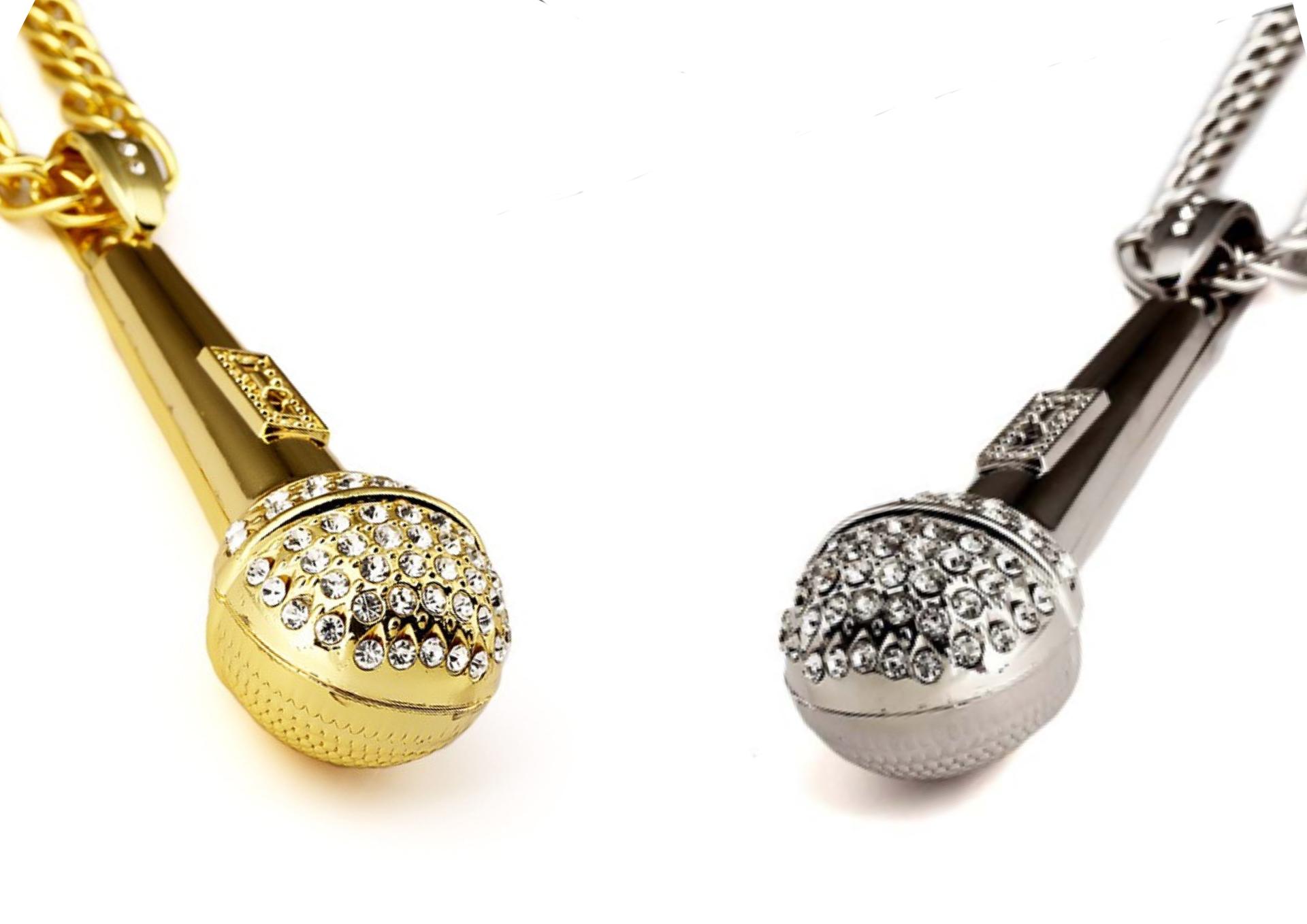 Microphone Necklace Large Hip Hop /Rapper -Gold or Silver