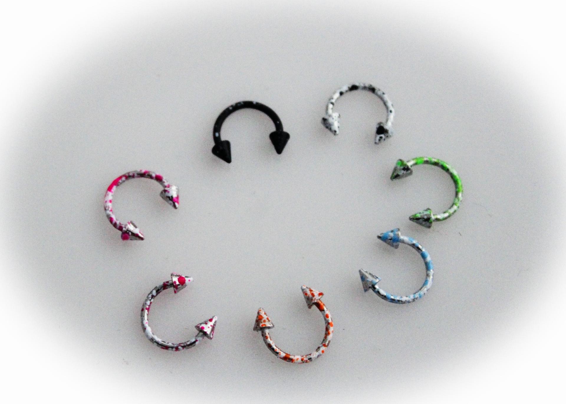 Horseshoe Spike Circular Barbells - Unusual Paint Splatter Effect