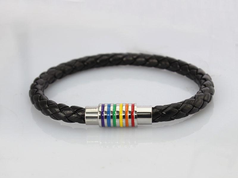 Rainbow Flag Titanium Steel Vintage Leather Bracelet