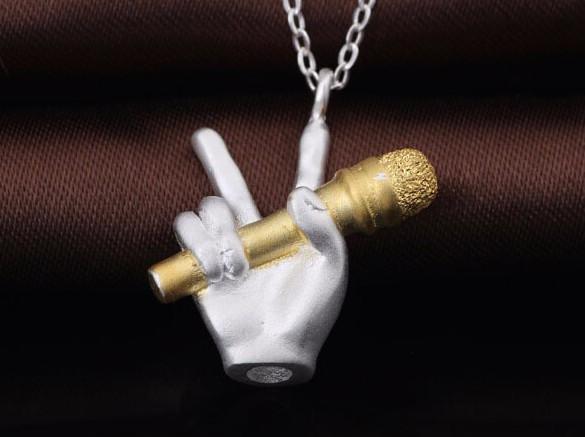 Silver Hand Microphone Necklace