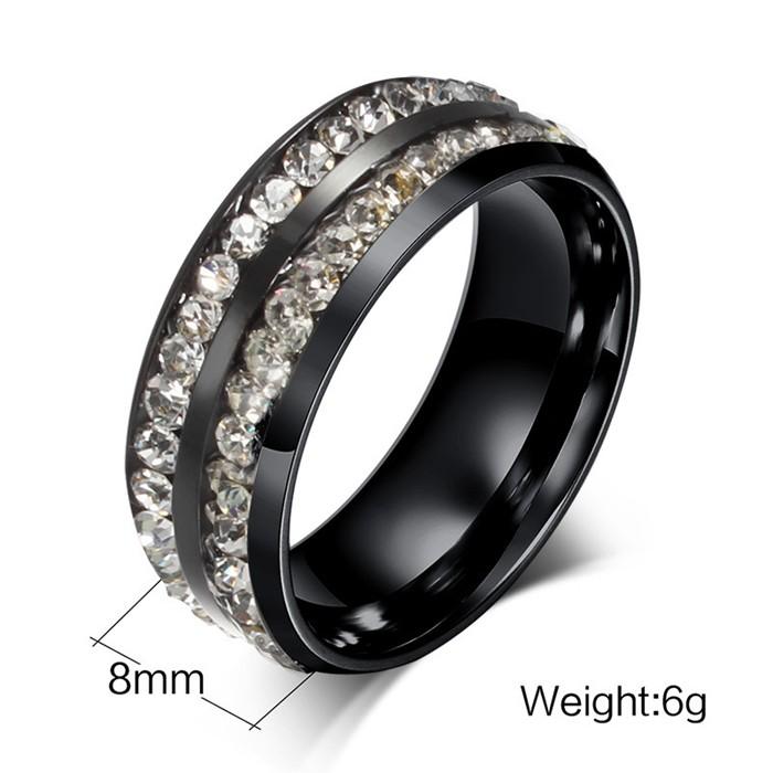 Black Titanium Ring with Double Row Of Crystals