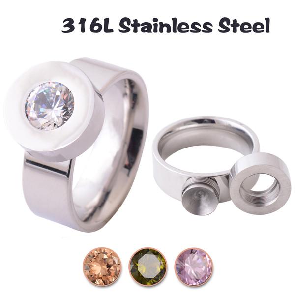 Unique Stainless Steel Stud Ring With Interchangeable Gems