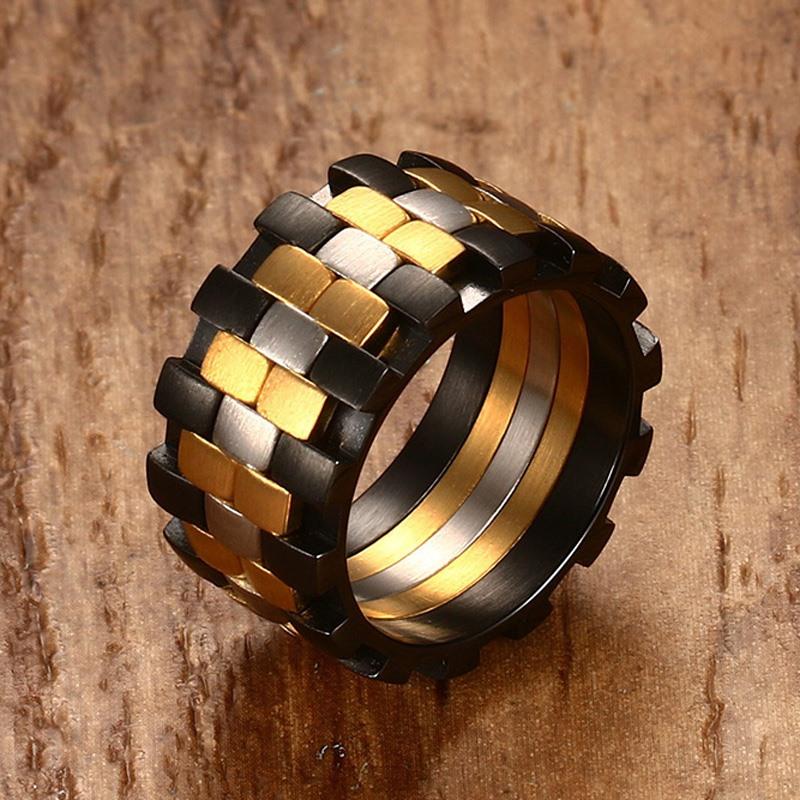 Stainless Steel 3 tone Mens Rings Band - Unique Design