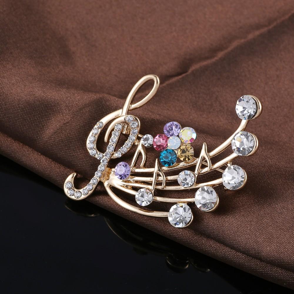 Music Note Brooch With Colourful Crystal Stones