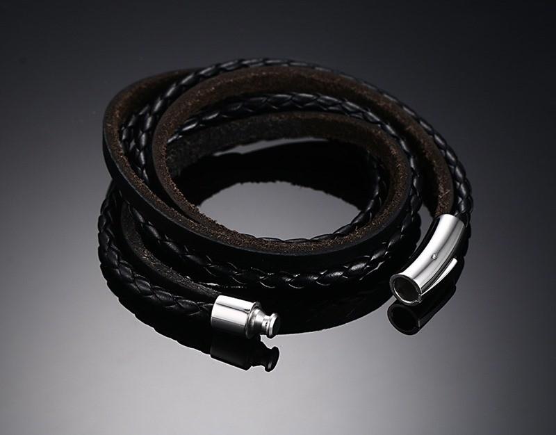 Punk Braided Multi Strand Leather Bracelet with Stainless Steel Clasp