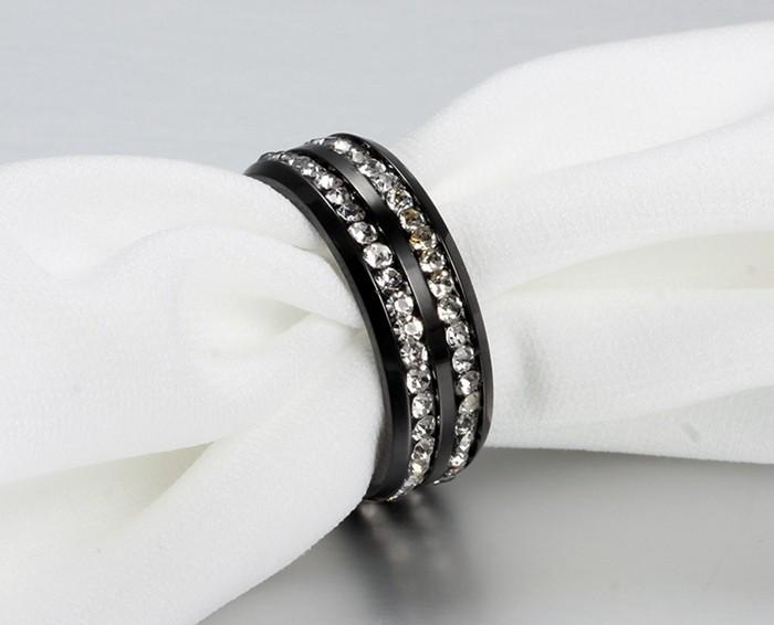 Black Titanium Ring with Double Row Of Crystals