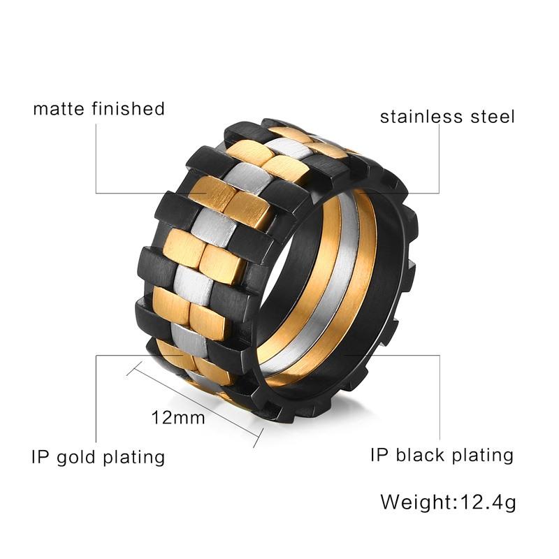 Stainless Steel 3 tone Mens Rings Band - Unique Design