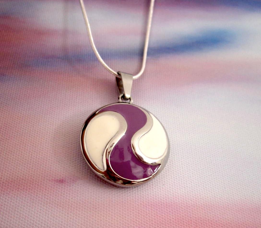 Purple and White Circle Charm Pendant