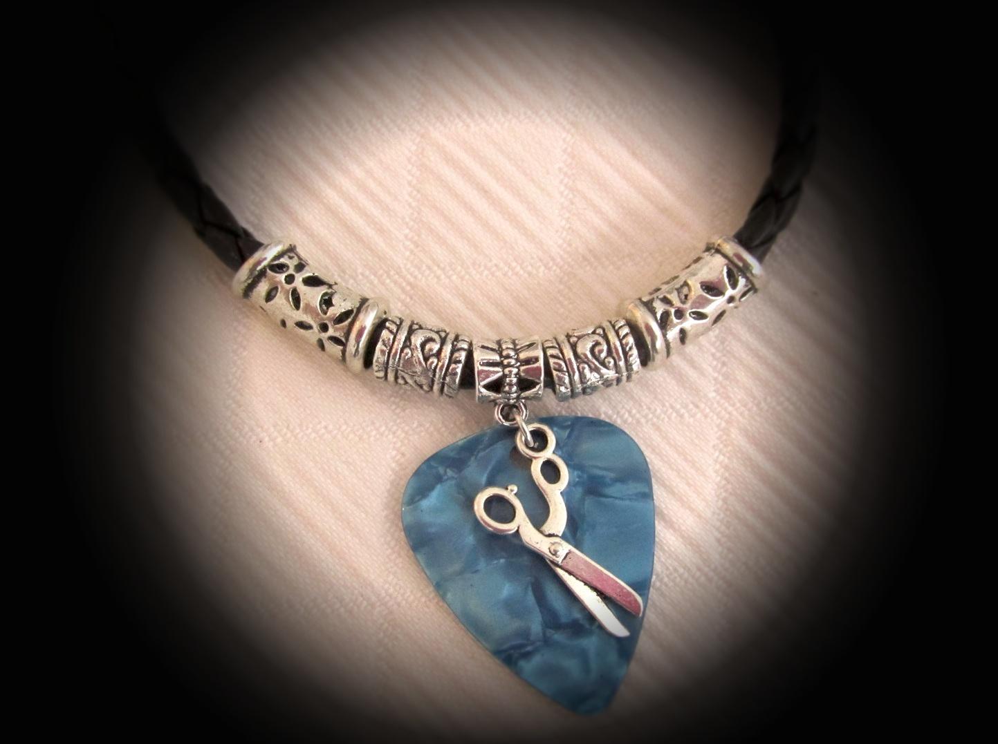 Guitar Pick necklace with Scissors  "Funky Tubes" style