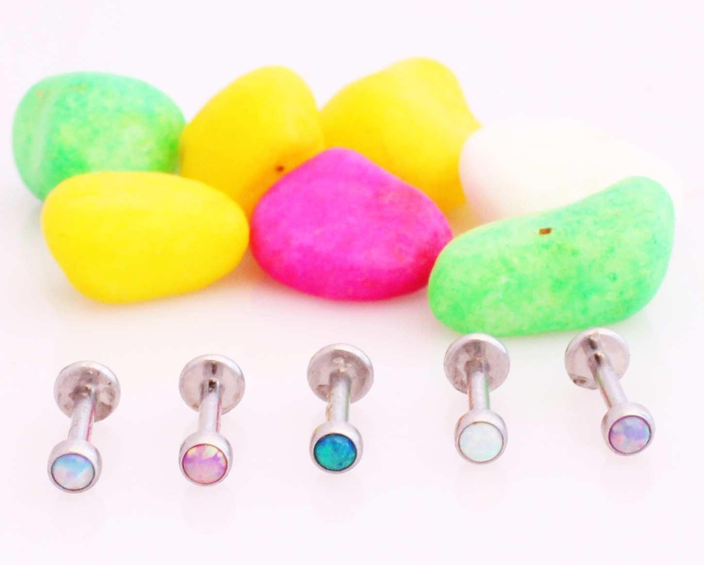 Opal Labret Studs - Body Jewellery 16G - Choice of Opal Colour