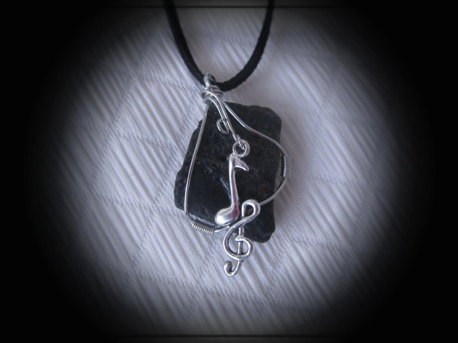 Music Note Pendant on Black Lava Rock