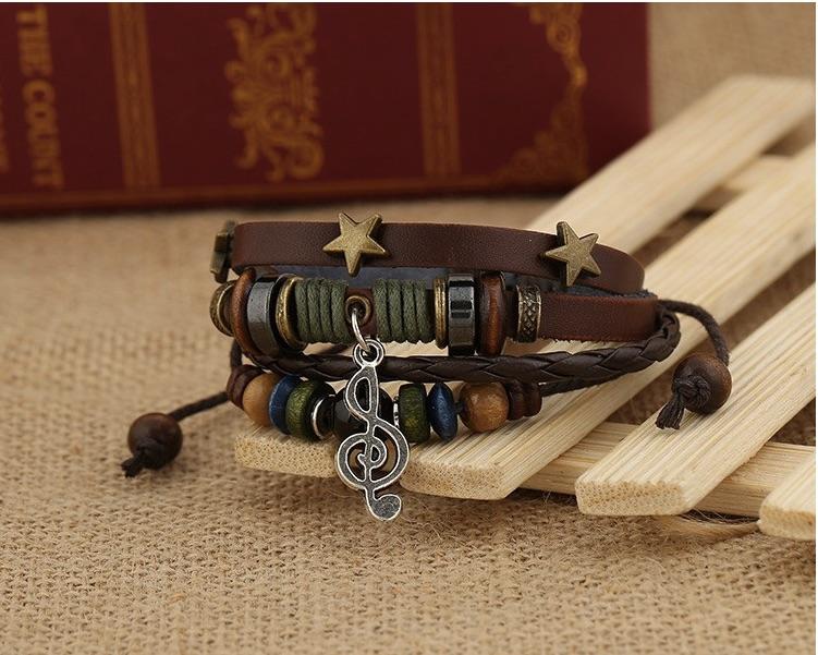 Vintage Leather Retro Beaded Music Bracelet