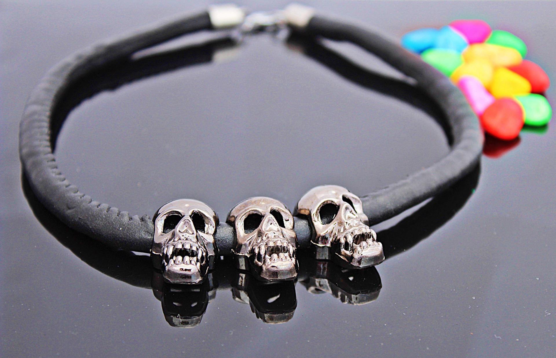 Leather Necklace with Ghost Skulls