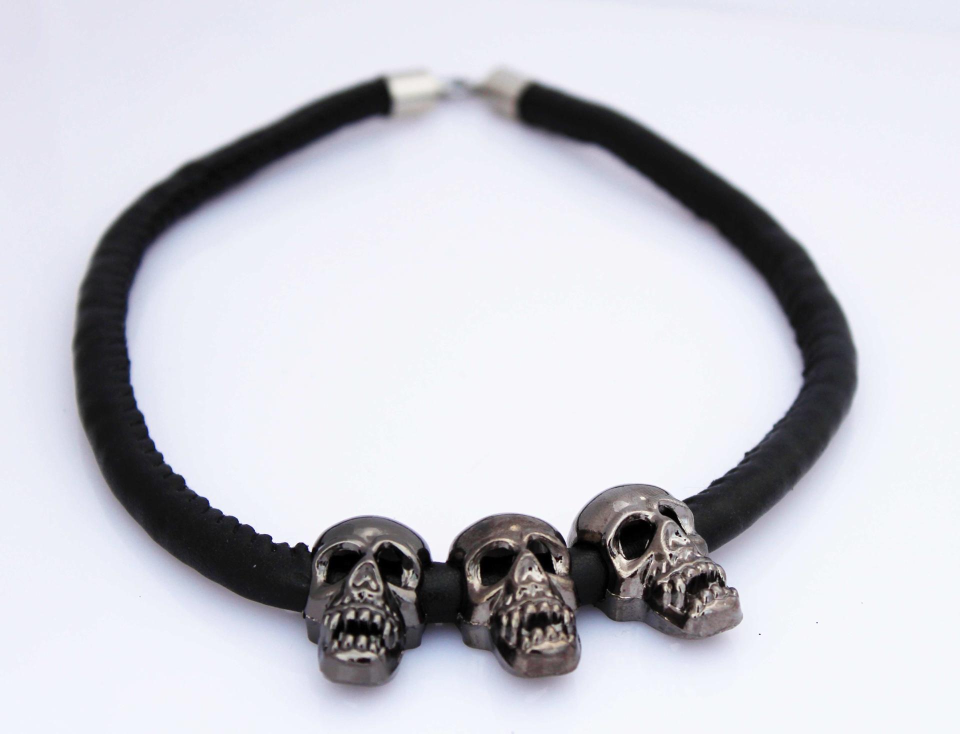Leather Necklace with Ghost Skulls- Band Of Skulls