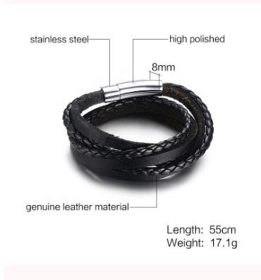 Punk Braided Multi Strand Leather Bracelet with Stainless Steel Clasp