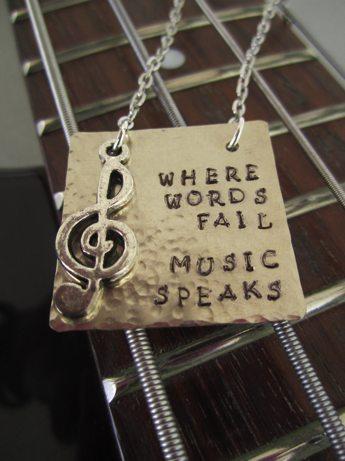 Where Words Fail Music Speaks - Distressed Square Nickel Pendant
