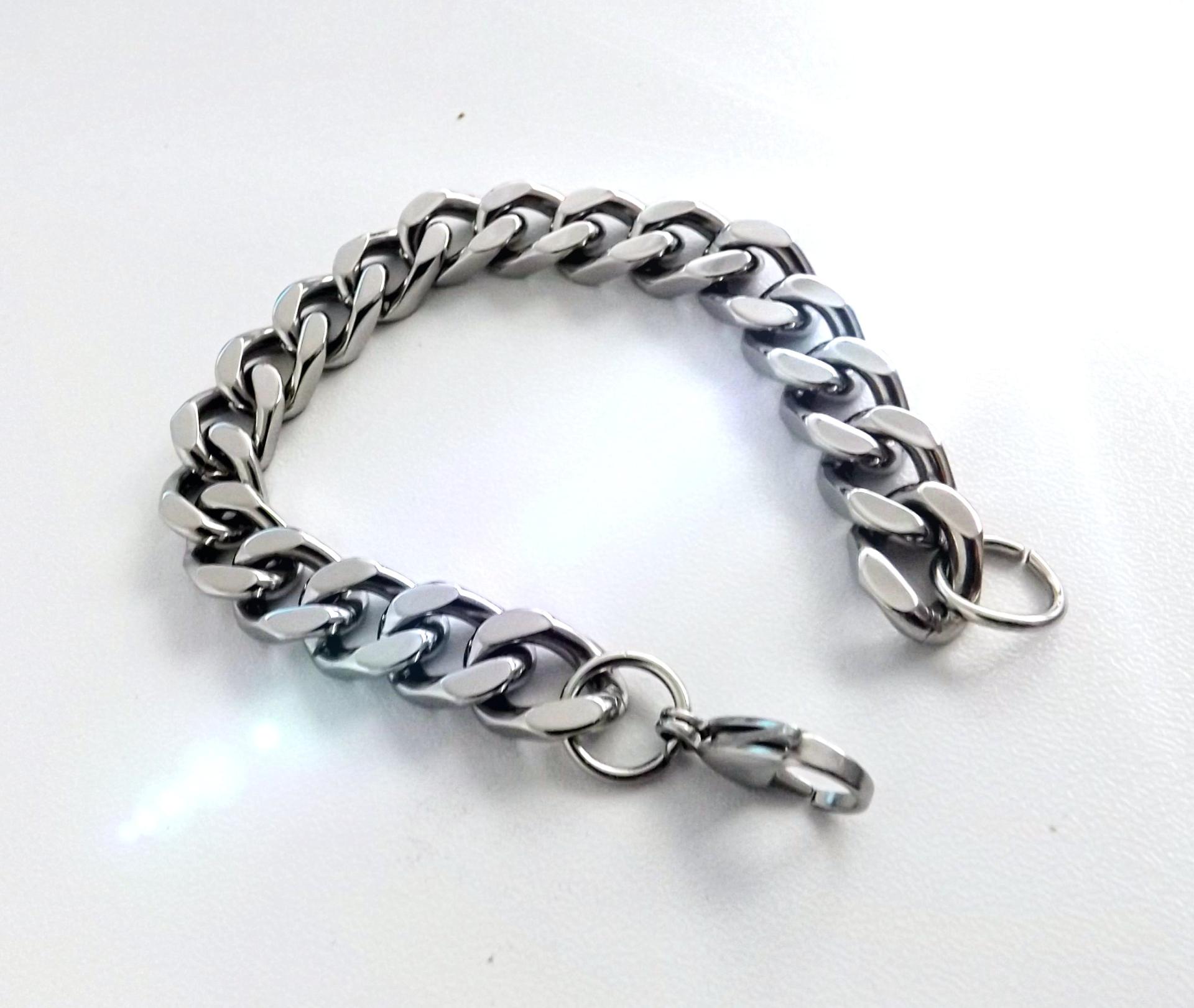 Mens Stainless Steel Lobster Claw Clasp Closure Curb Cuban Link Chain Bracelet