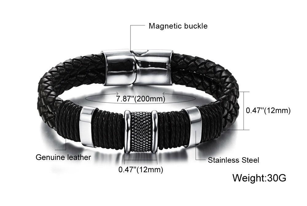 Genuine Leather & Steel Double Layer Bracelet