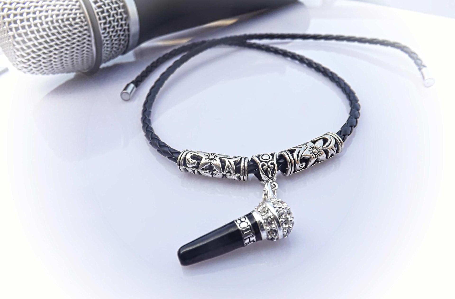 Microphone Choker Necklace "Sleek 'n' Silver" style