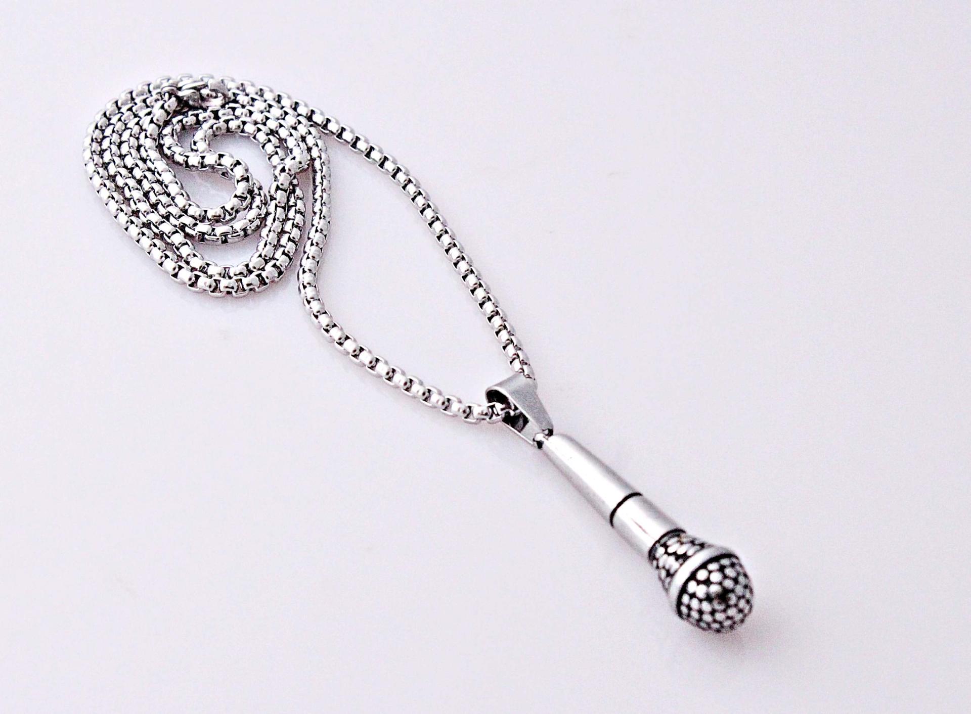 Microphone Necklace Stainless Steel in Black or Silver