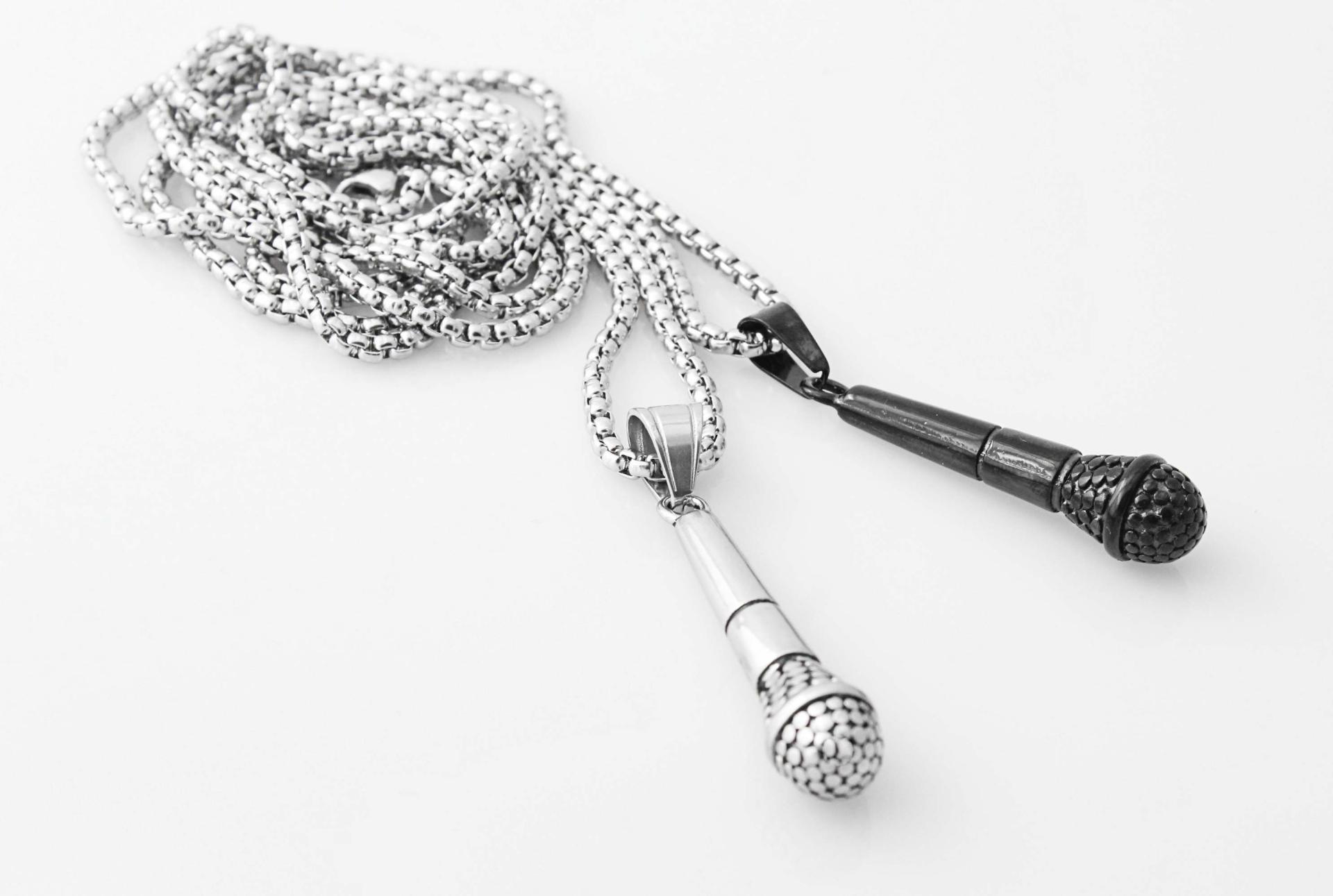 Microphone Necklace Stainless Steel in Black or Silver