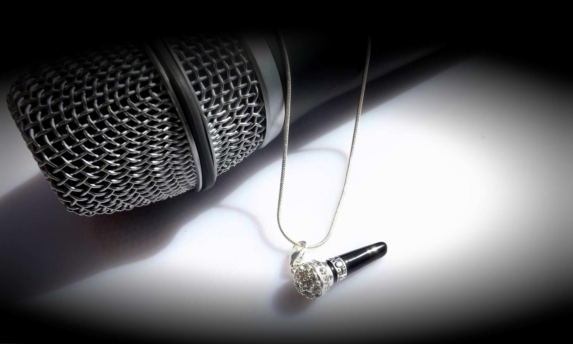 Microphone Necklace 925 Sterling Silver on snake chain