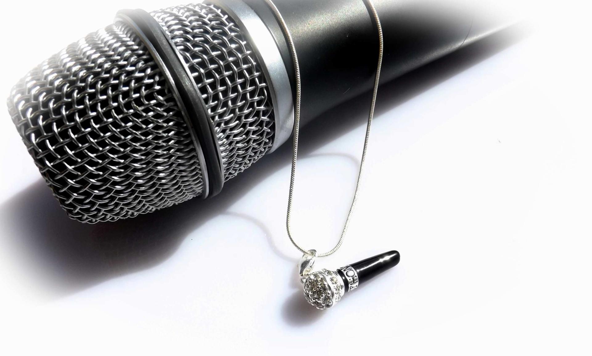 Microphone Necklace 925 Sterling Silver on snake chain