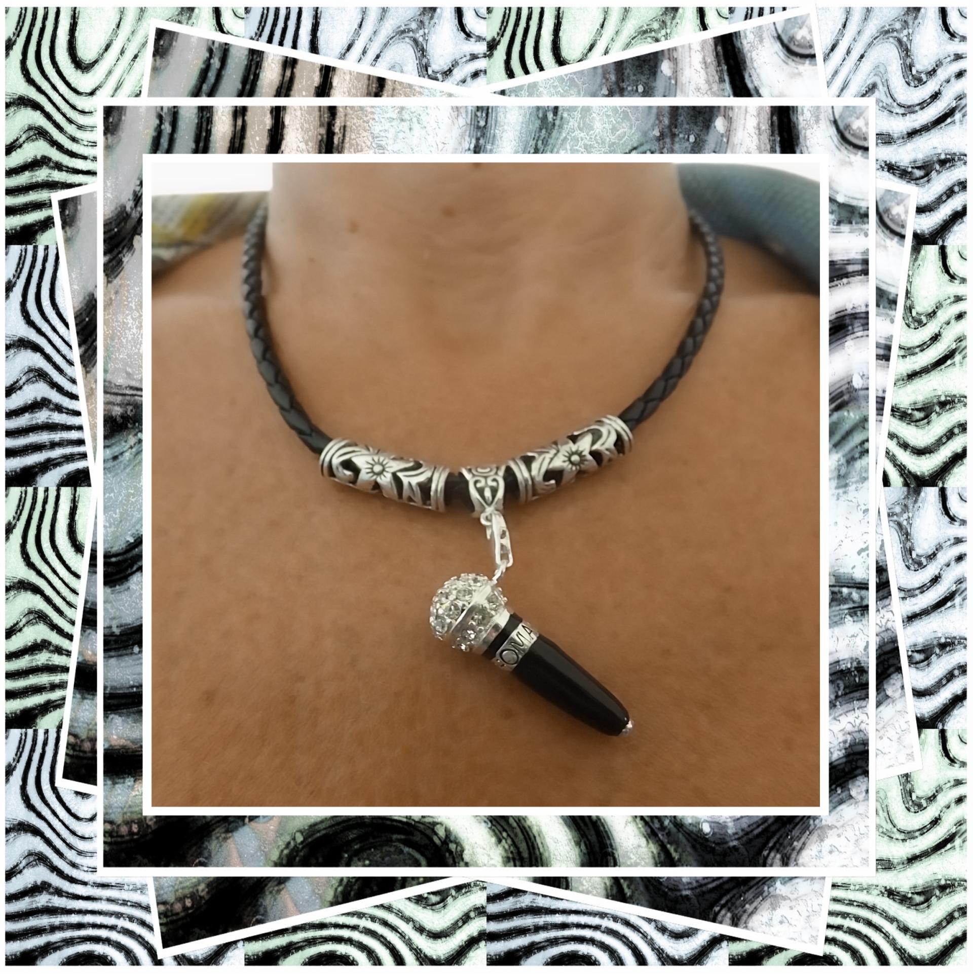 Microphone Choker Necklace "Sleek 'n' Silver" style