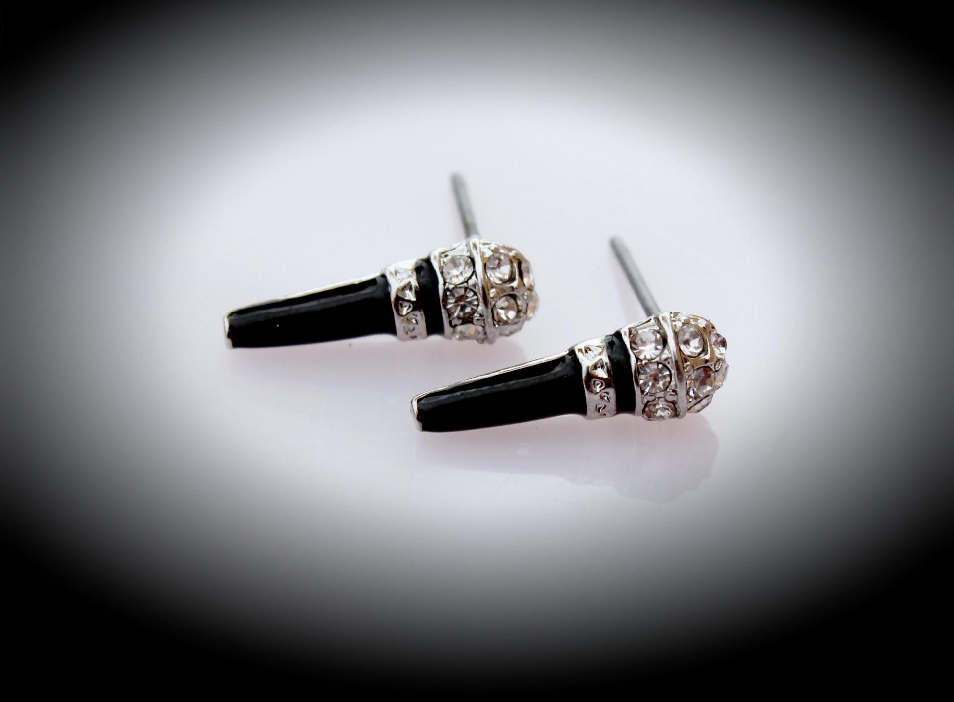 Microphone Earrings Silver and Black