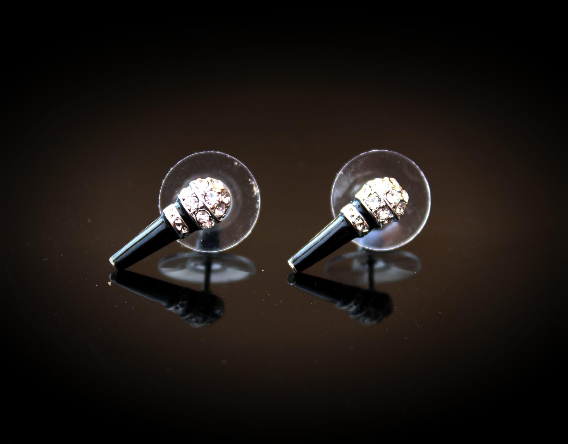 Microphone Earrings Silver and Black